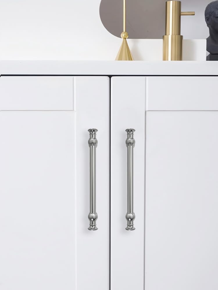 10-Pack 3-3/4inch(96mm) Hole Center Brushed Satin Nickel Cabinet Pulls Solid ...