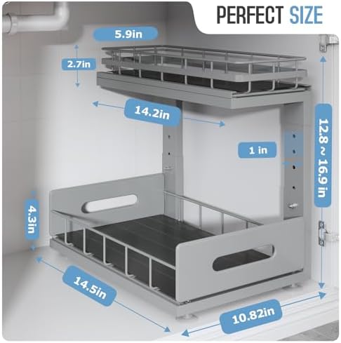 Under Sink Organizer Upgrade To Professional Rails,2-Tier Dual Pull Out Cabin...