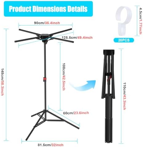 Portable Tripod Clothes Drying Rack, Foldable 4-Bar Rack for Space Saving