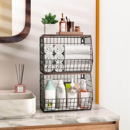 Wawocs Fruit Basket for Kitchen Counter 2 Tier Fruit Bowl, Stackable Wall Mou...
