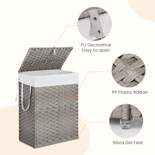 DUMOS Woven Laundry Basket with Lid, 90L Large Capacity Hamper, Removable &am...