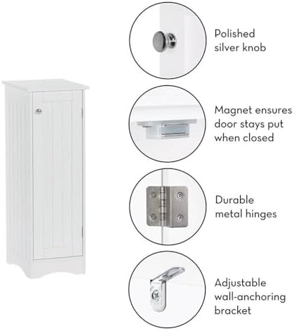 RiverRidge Ashland Single Door Slim Bathroom Storage Cabinet, White