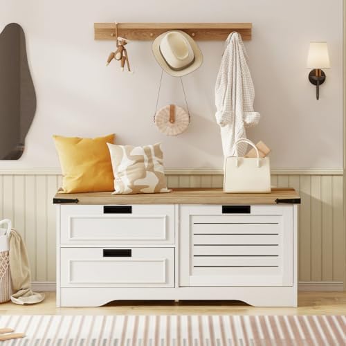 FATORRI Shoe Storage Bench, Entryway Bench with Flip Drawer, Wooden Entry Way...