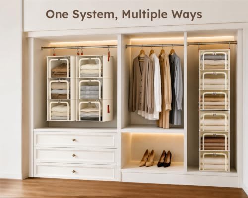 Homsorout 6-Tier Modular Hanging Closet Organizer Shelves, Beige