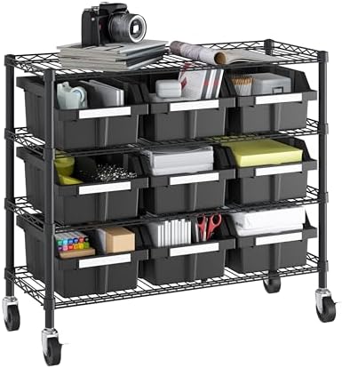 4-Tier NSF 9-Bin Steel Wire Shelving Rack, 36"W x 14"D x 31"H,...