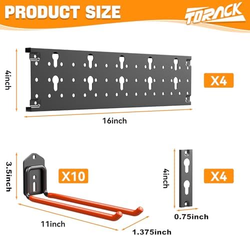 TORACK Garden Tool Organizer Wall Mount, Garage Folding Chair Storage Rack