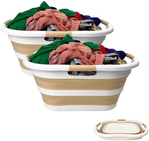 SAMMART 40L (10.5 gallon) Set of 2 Plastic Foldable Laundry Basket - Collapsi...