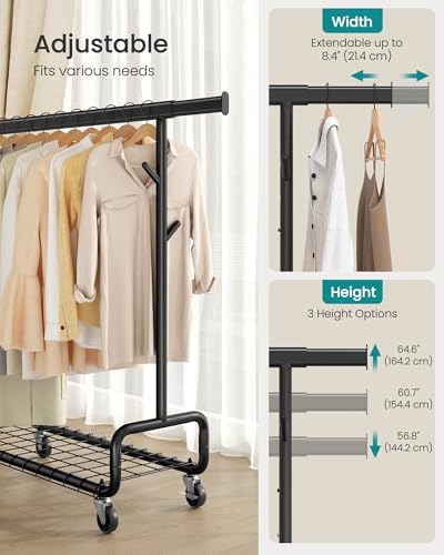 SONGMICS Clothes Rack, Heavy-Duty Rolling Garment Rack with Shelf