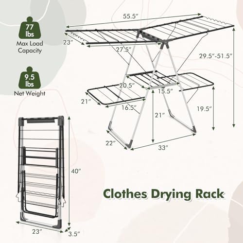 Tangkula 2-Tier Freestanding Foldable Clothes Drying Rack, No Assembly