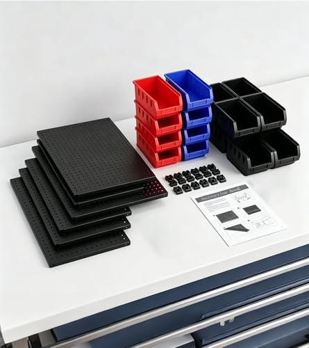 90Pcs Wall Mounted Storage Organizer Bins with Rack, Nuts, Bolts, and Hardwar...