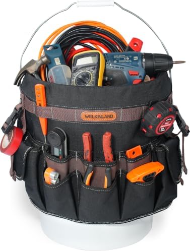 WELKINLAND 47-Pocket 5 Gallon Bucket Organizer, Grid-Ripstop Tool Bucket