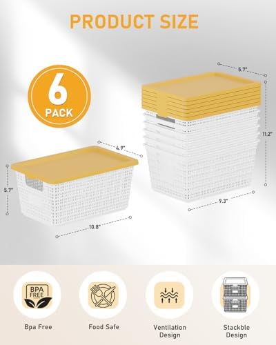 EOENVIVS Storage Bins Bakets with Lids 6 Pack, Stackable Organizer Bins for S...