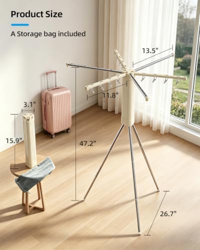 Foldable Tripod Clothes Drying Rack for Balcony, Hotel, Apartment, Bedroom