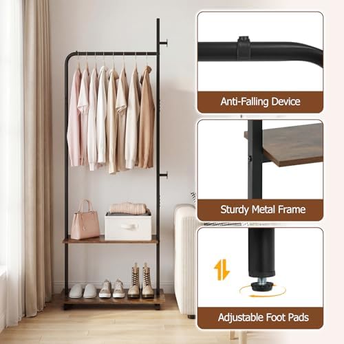 GIANTEX Clothes Rack with Wheels, 69" Freestanding Garment Rack with Han...