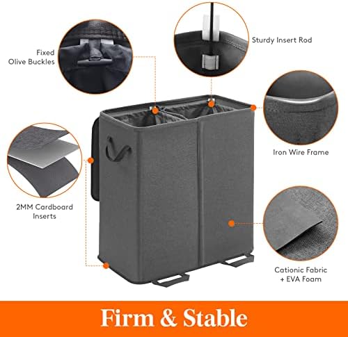 Lifewit Double Laundry Hamper with Lid, Removable Laundry Bags, Black