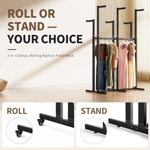 Retail Clothing Rack with Wheels, Heavy Duty 8-Arm Commercial Garment Rack