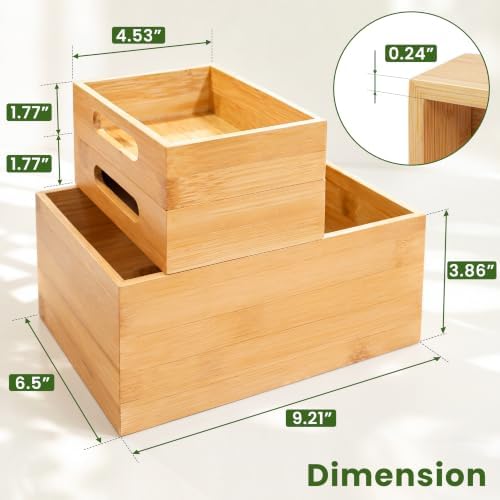 HOMESTEAD 3-Piece Stackable Bamboo Storage Box, Large Storage Bin, Wooden Box...