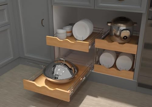 DINDON 2 Tier Pull Out Cabinet Organizer (17" W x 21" D) Slide Out ...