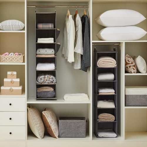 YOUDENOVA Hanging Closet Organizer and Storage, 6-Shelf, 2 Packs, Grey