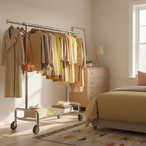 Raybee 75" Wide Clothes Rack with 4 Extra Hooks Heavy Duty Clothes Rack