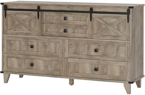 Hasuit Farmhouse 6 Drawer Dresser for Bedroom, Retro Chest of Drawers with Sl...