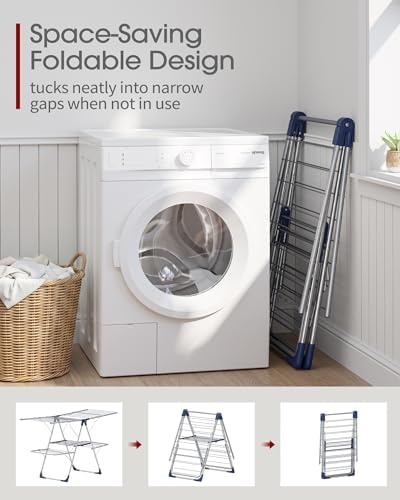 Sakugi Clothes Drying Rack, Foldable 2-Level with 55.5" Adjustable Wings