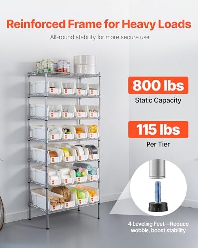 VEVOR 7-Tier Rolling Bin Storage Rack, 24 Small Bins, Bin Rack Storage Steel ...