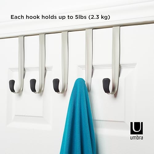 Umbra Schnook Steel Over the Door Hooks, 5-Hook Set, Black/Nickel