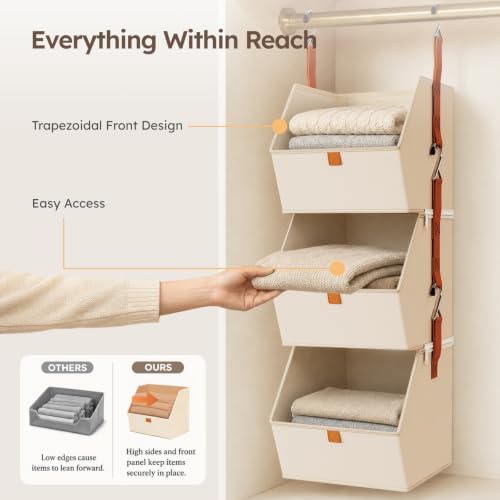 Homsorout Hanging Closet Organizer, Modular 4-in-1 Hanging Shelves, Beige