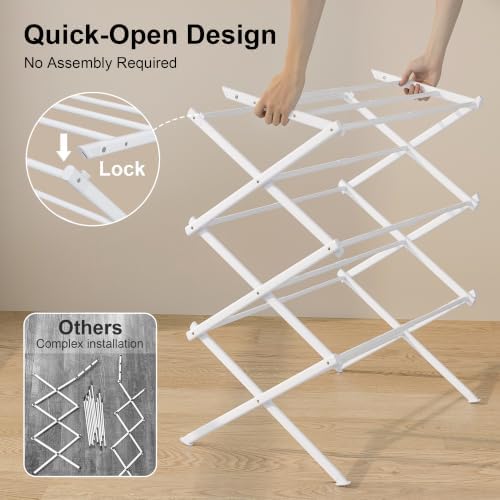 BUKFEN Expandable Clothes Drying Rack with Hook Bar, 3-Tier, Camping