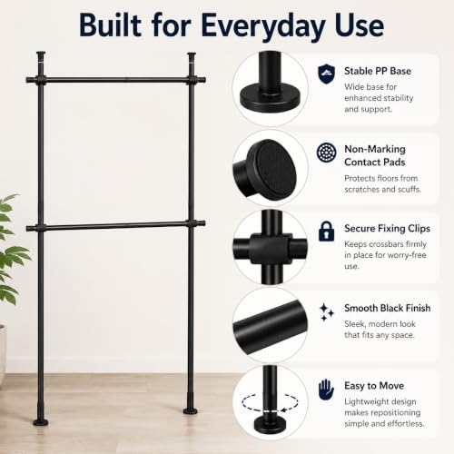 2 Tier Floor to Ceiling Clothes Rack, Clothes Storage Hanger