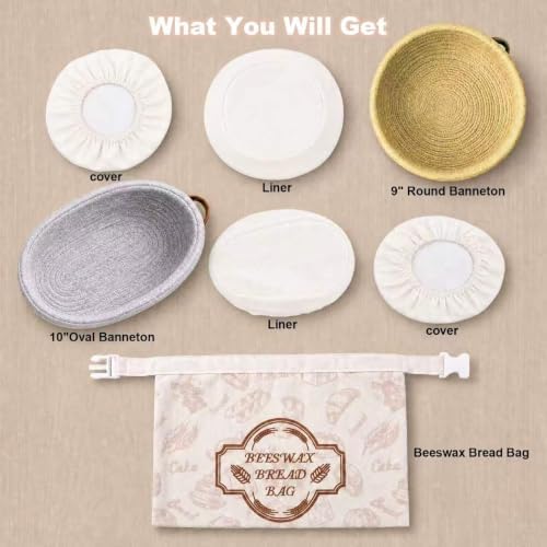 Cotton Rope Banneton Bread Proofing Basket with Beeswax Bag Set
