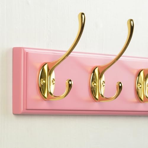 Wall Mount Bamboo Coat Rack, 17 Inch, 4 Double Hooks,2 Pack, Pink and Gold