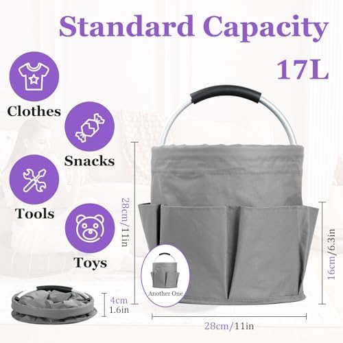 2Pcs 17L Foldable Cleaning Caddy Tote with Handle for Camping, Dark Gray