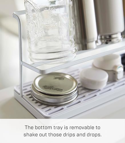YAMAZAKI Home Two-Tier Bottle Drying Rack with Drainage Tray Stand, White