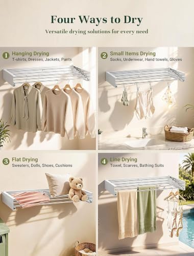 32'' Wall Mounted Clothes Drying Rack, Foldable & Collapsible Wal...