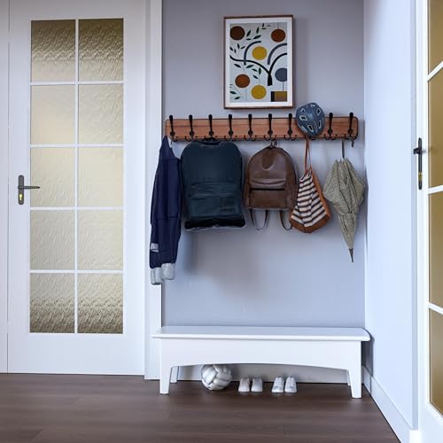 SKOLOO Rustic Coat Rack Wall Mount, 10 Hooks, 38.6'' Long, Brown, Pac...