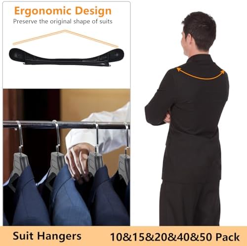 Plastic Extra Wide Suit Hangers, Pack of 15, Width: 17.7",Notched Should...