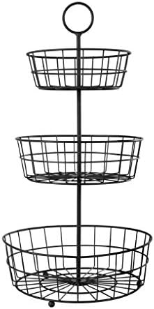 HANZE 3-Tier Wire Fruit Basket Bowl, Detachable Vegetable Bread Basket Displa...