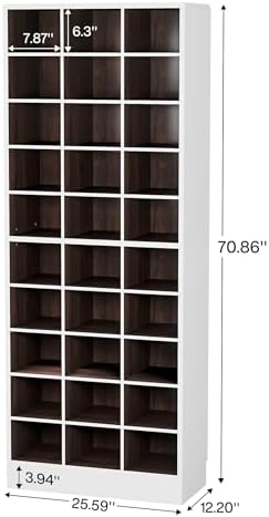 Tribesigns 10-Tier Shoe Storage Cabinet, White and Brown Wooden Shoe Rack wit...