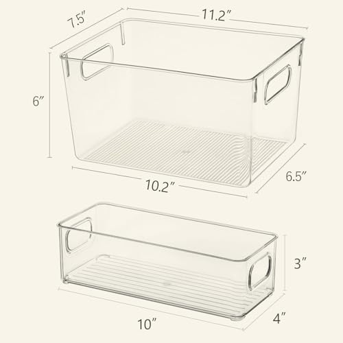 Qilinba Clear Storage Bins 8 Pack for Pantry Organizers, 4 Large Plastic Pant...