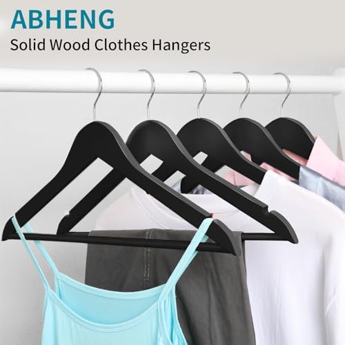 ABHENG 30 Pack Wooden Coat Hangers, 360° Swivel Hook, Suit Hangers with Anti-...