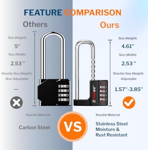 FORGE 2 Pack Combination Lock with Adjustable Shackle (1.57"-3.85")...