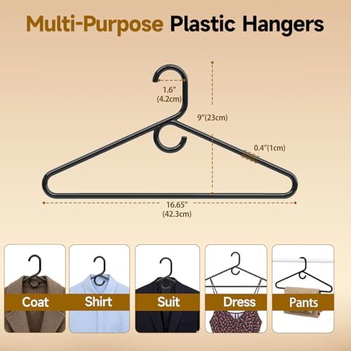 Black Plastic Hangers, Heavy Duty Clothes Hangers with Hooks