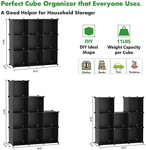 C&AHOME Cube Storage Organizer, 9-Cube Bookcase, Closet Cabinet Black