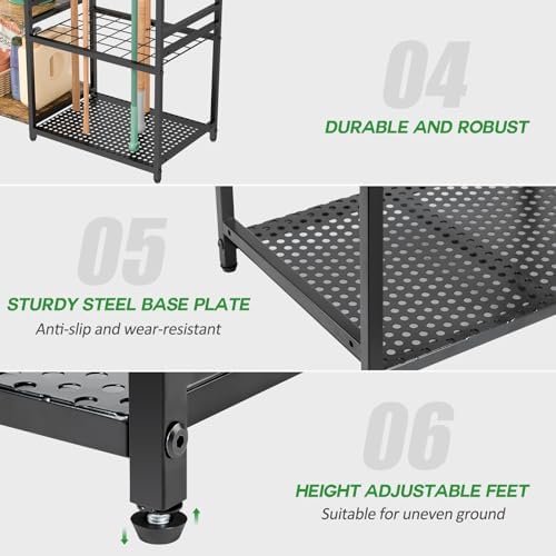 DAOUTIME Garage Tool Organizer with 2-tier Wooden Shelves, Yard Tool Organize...