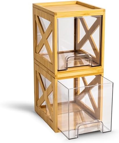 Bamboo Snack & Pantry Organizer, Stackable Pull-Out Drawers, 2 Pack