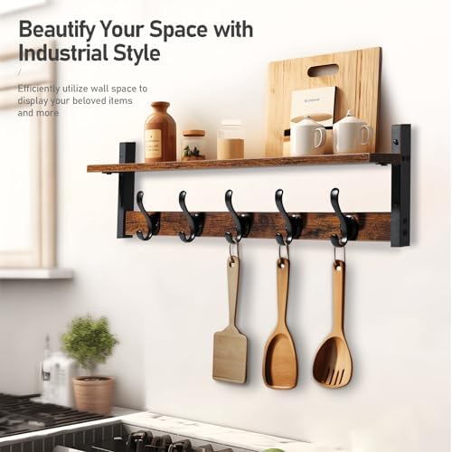 Tatub 29" Rustic Coat Rack Wall Mount with Shelf, Entryway Wall Hooks wi...
