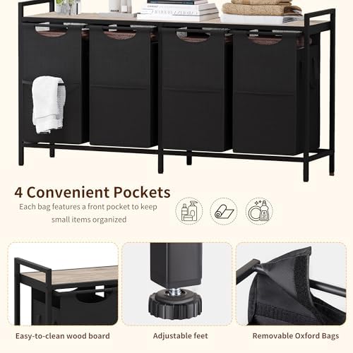 Heybly Laundry Hampers, 4 × 15Gal (228 L) Laundry Basket with Large Desktop S...