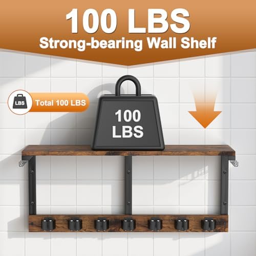 Housolution Wall Mount Broom Holder Hanger Laundry Room Storage Shelves